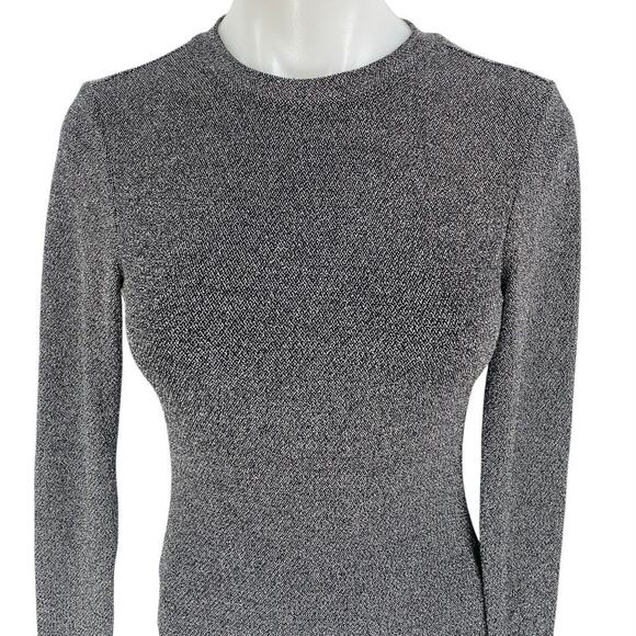 H&M Silver Metallic Long Sleeve Open Back Cutout Crew Neck Bodysuit Top Size S - Picture 3 of 5